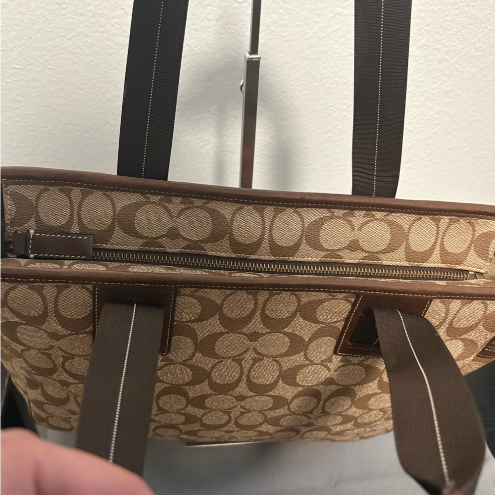 Coach Signature Canvas Tote in Brown, Tan and Red Accent - Picture 6 of 11